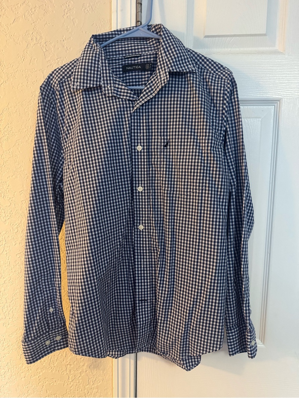 Nautica Men's Navy and White Gingham Button-Down Shirt